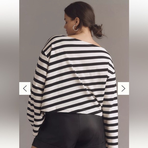 SOLD - Maeve Black and White Striped Blouse 100% Cotton - Picture 4 of 7
